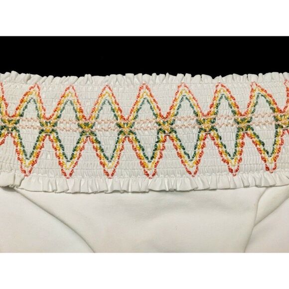 Isabella Rose Crystal Cove Embroidered Smocked Hipster Bikini Bottom Sz M NEW - Picture 2 of 3